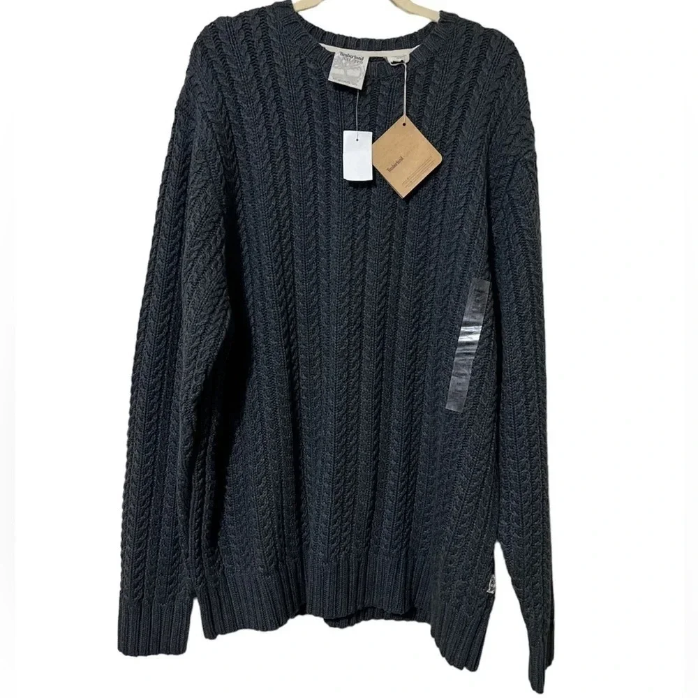 Timberland New Gray‎ Cable Knit Crewneck Standard Fit Sweater Size XXL